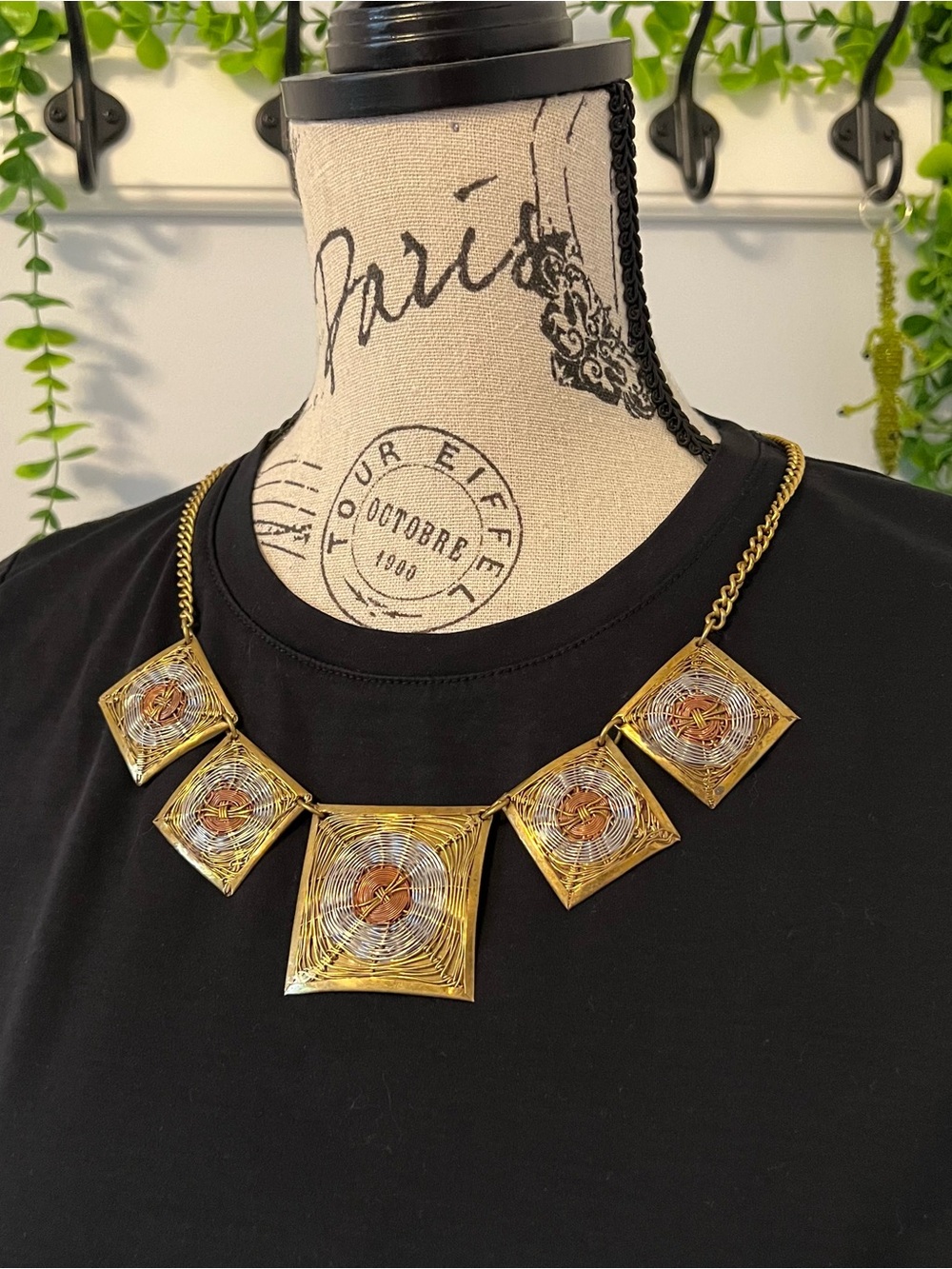 Gold and Copper Geometric Statement Necklace - Women Jewelry